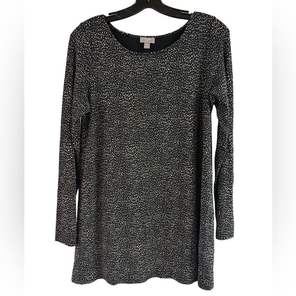 J Jill Wearever Collection Black Beige Print Tunic Top Size S